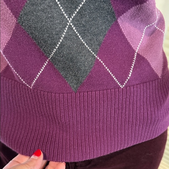 Reitmans Argyle Sweater Cotton Blend Purple Turtleneck 3/4 Sleeves Women’s Sz M - Picture 6 of 13